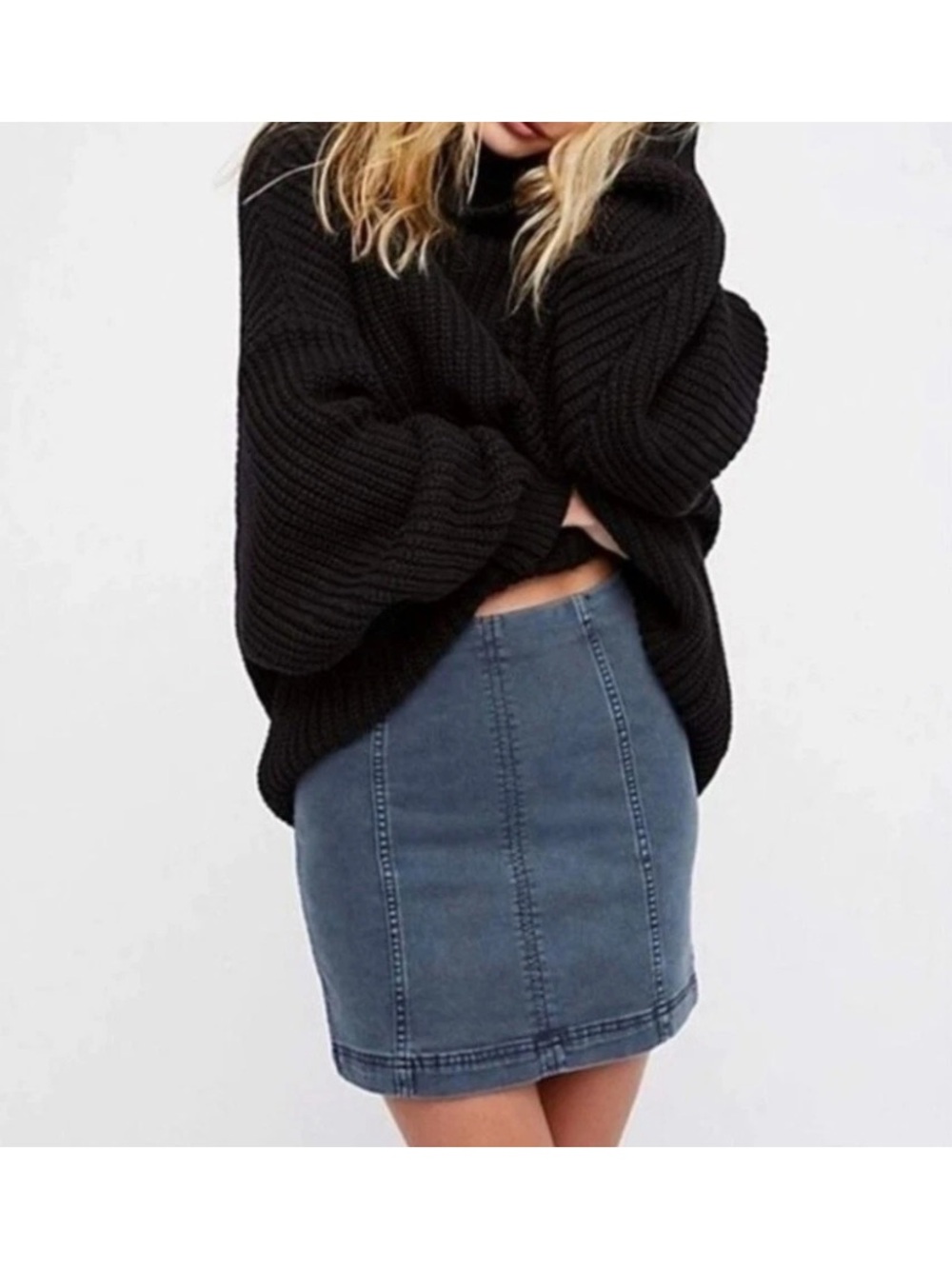 Free People Modern Femme Westminster blue stretch denim mini sz 8 NWT